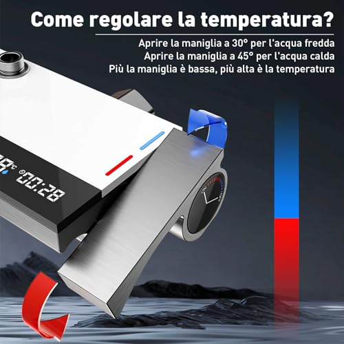 Koeutoze Sistema Doccia con display digitale a LED, soffione doccia XL a pioggia, doccetta, getto ausiliario e rubinetto a cascata – Acciaio inossidabile – Colonna Doccia Regolabile (Grigio)