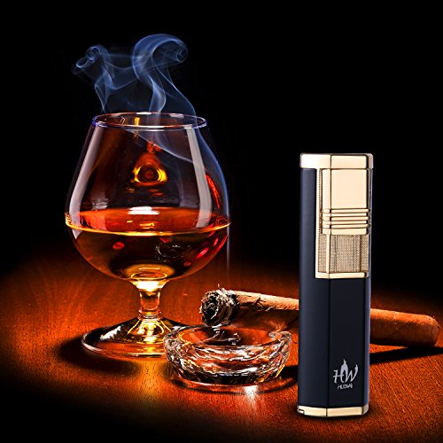 HUOWA Dual Jets Torch Lighter with a Cigar Punch Cutter, Elegant Butane Gas Refillable Cigarette Lighter for Men, Business Gift (Black) - Thumbnail 3