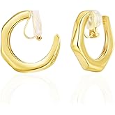 FAN&LOUIS Gold Hoop Clip On Earrings for Women, 24K Gold Plated Trendy Small Hoop Hypoallergenic Dainty Non Pierced Earrings Painless Lightweight Clip-On
