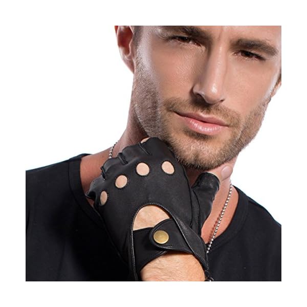 MATSU Half Finger Mens Leather Gloves Fingerless Unlined Black M1076S