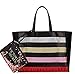 Victoria's Secret Bling Stripe Sequin Carryall Tote W Mini Bag Set Black/Red