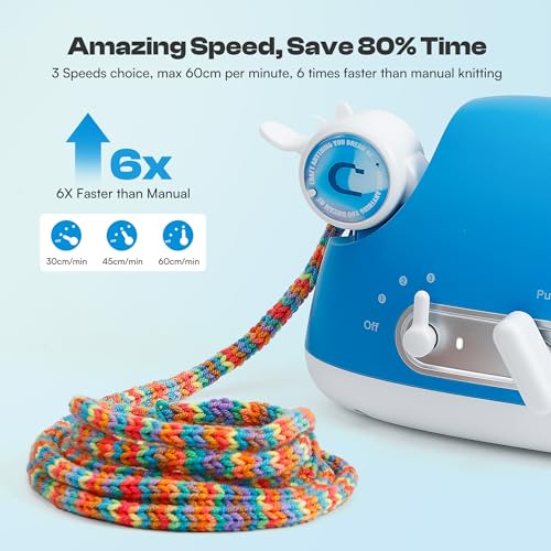 Caydo Juego de molino de ganchillo eléctrico, máquina de tejer profesional, muy eficiente, fabricación automática de mangueras de punto, cuerda decorativa con potente velocidad ajustable