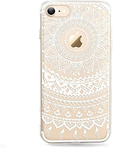 iPhone 7 Case,LSVTR Totem Henna Mandala Lace Clear Design Transparent Hybrid, Shock Absorbing, Soft TPU Bumper, Scratch Resistant Cover Case for iPhone 7 4.7" - White Mandala