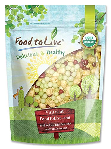 Food to Live Organic Crunchy Mix of Sprouting Beans, 1 Pound - Non-GMO, Kosher, Non-Irradiated, Vegan, Raw, Dried, Bulk - Organic Green Peas, Organic Adzuki, Organic Lentil, Organic Garbanzo
