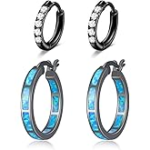 CiNily Sterling Silver/Rose Gold/Yellow Gold Plated Hoop Earrings 20mm,Multicolor Opal Small Hoop Earrings for Women Girls Hypoallergenic Jewelry for Sensitive Ears Gemstone Earrings