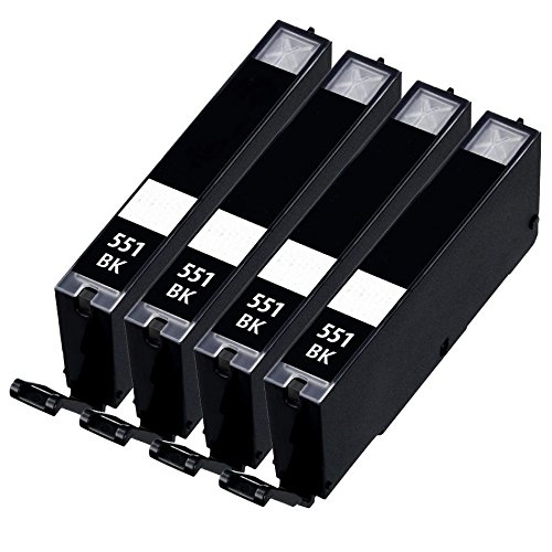 4 Black Compatible with Canon CLI-551- Black Printer Ink Cartridge compatible with Canon Pixma iP7250, iP8750, iX6850, MG5450, MG5550, MG5650, MG6350, MG6450, MG6650, MG7150, MG7550, MX725, MX925 by BVH Direct