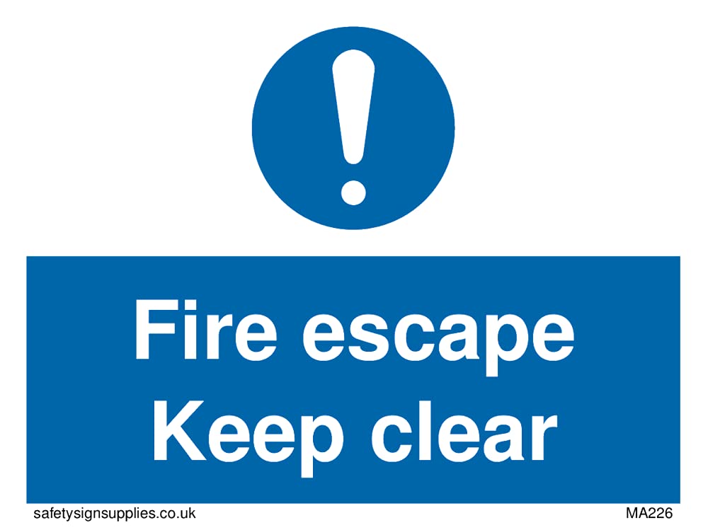 Pack of five - fire escape keep clear Sign - 100x75mm - A7L