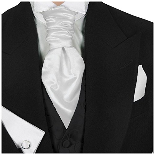 GASSANI Men's Shiny Satin Pretied Ascot Tie, Hanky & Cufflinks Set