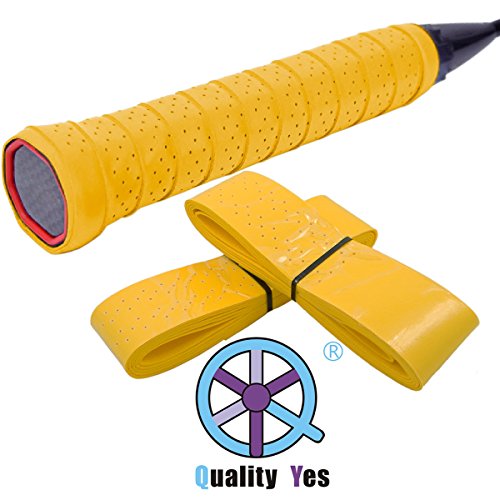 QY 2Pack Widened Perforated Super Absorbent Tennis Racket Overgrip Anti Slip Badminton Racket Tape Wrap Table Tennis Racket Tape, Yellow