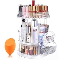 MOKARO 360 Degree Rotating Makeup Organizer Extra Large Capacity Adjustable Multifunctional Cosmetic Storage Box for Skin Care Products Makeup Sponges (Clear)