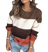 BYSCHAGRL Womens Striped Color Block Pullover Sweater Crewneck Long Sleeve Patchwork Knit Sweater