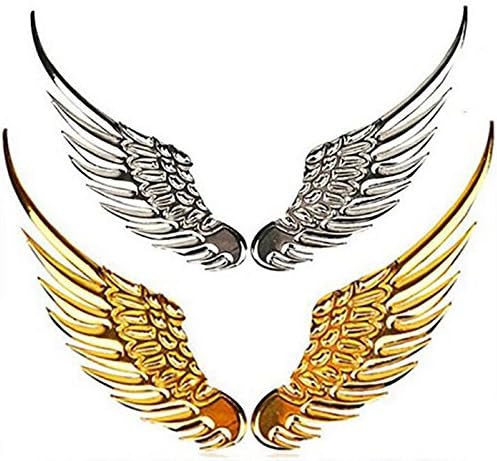 LIVDAT 2 Pairs Solid Metal Angel Wing Car Decal Sticker for Laptop Tablet Window Wall Racing Sports Auto Car Truck Motorcycle (Gold)