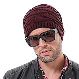 Slouch Beanie Hats Unisex Winter Warm Kitting Hats Skullcap (B-RED)