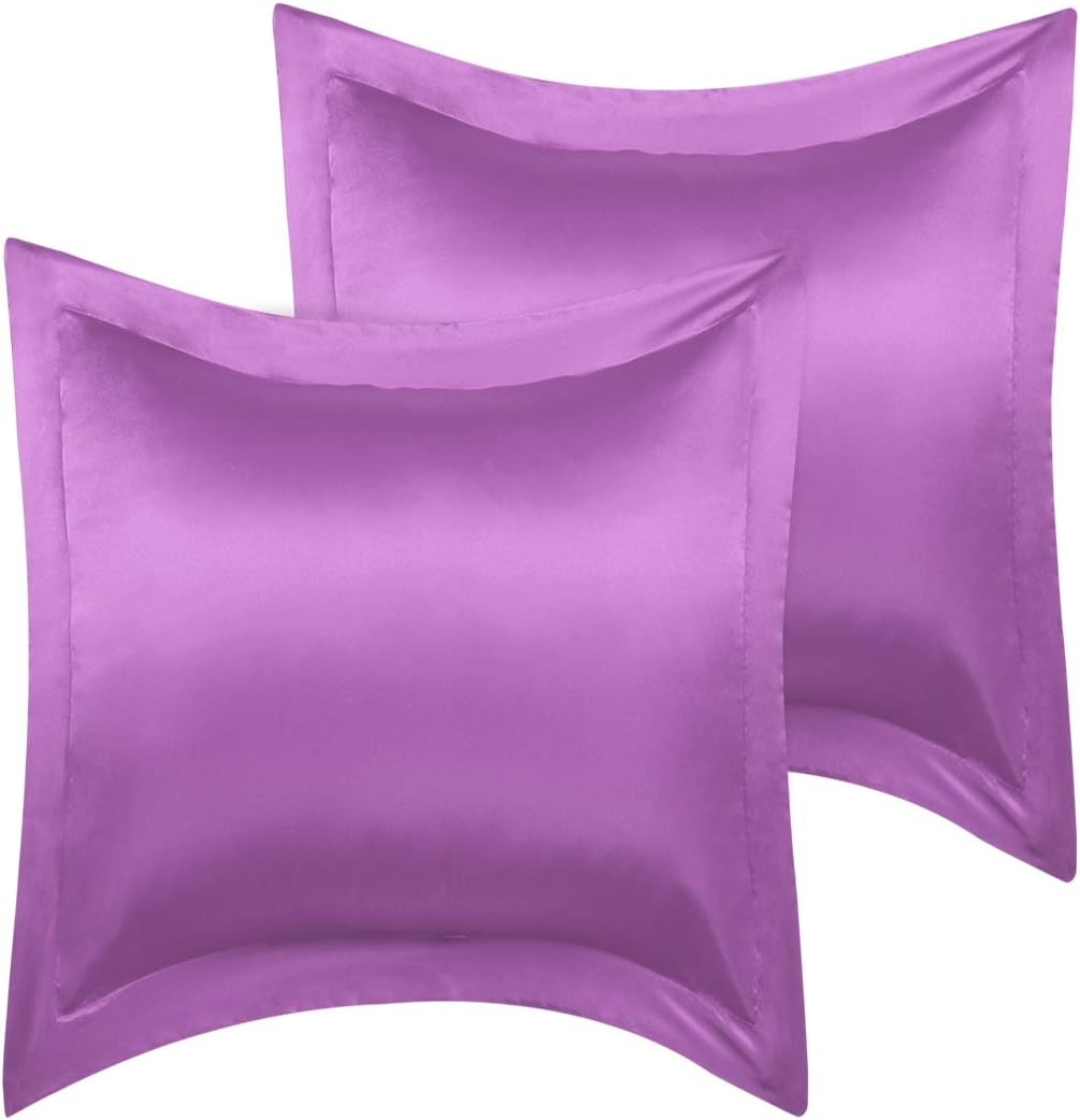 PiccoCasa 2 Pack Satin Pillowcase for Hair and Skin, Euro Sham Pillow Covers Soft Silky Oxford Pillow Cases with Envelope Closure European(26"x26") Purple