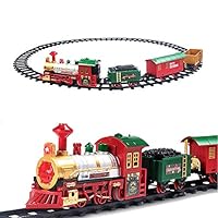 PUSITI Classic Christmas Train Set with Lights and Sounds Railway Tracks Sets Battery Operated Locomotive Engine and 11.5 Ft Tracks Playset for Under The Tree Electronic Toys Gift for Kids