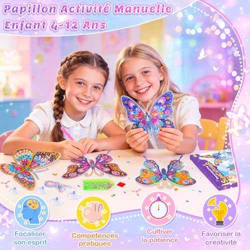 Gift Girl 6 8 10 7 5 9 Years, Children's Manual Activity Butterfly Diamond Painting Child Toy Girl 6 7 8 9 Years, Creative Hobbies 6 8 10 Years Sun Catcher Window Color Deco Birthday Gifts 4-12