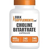 BulkSupplements.com Choline Bitartrate Capsules - Choline Supplements, as Choline L-Bitartrate - Choline 600mg, 2 Capsules per Serving, 240 Capsules (Pack of 1)
