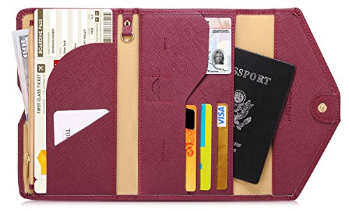 Zoppen Mulit-purpose Rfid Blocking Travel Passport Wallet (Ver.4) Tri-fold Document Organizer Holder, Wine Red / Burgundy