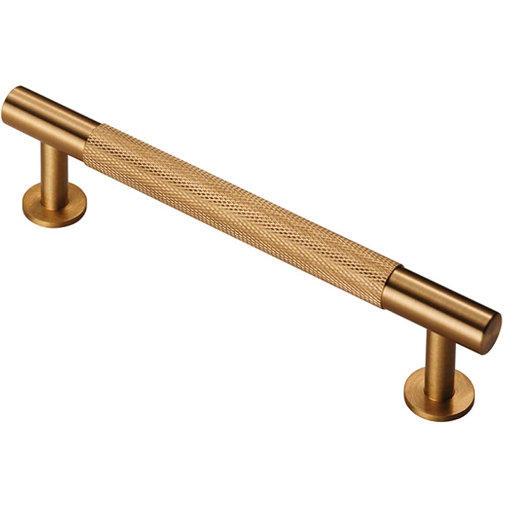 Knurled Bar Door Pull Handle - 158 x 13mm - 128mm Fixing Centres - Satin Brass | Designer Cabinet Pull Handle - Wardrobe Cupboard Door Handle - Suitable for Lightweight Internal Doors