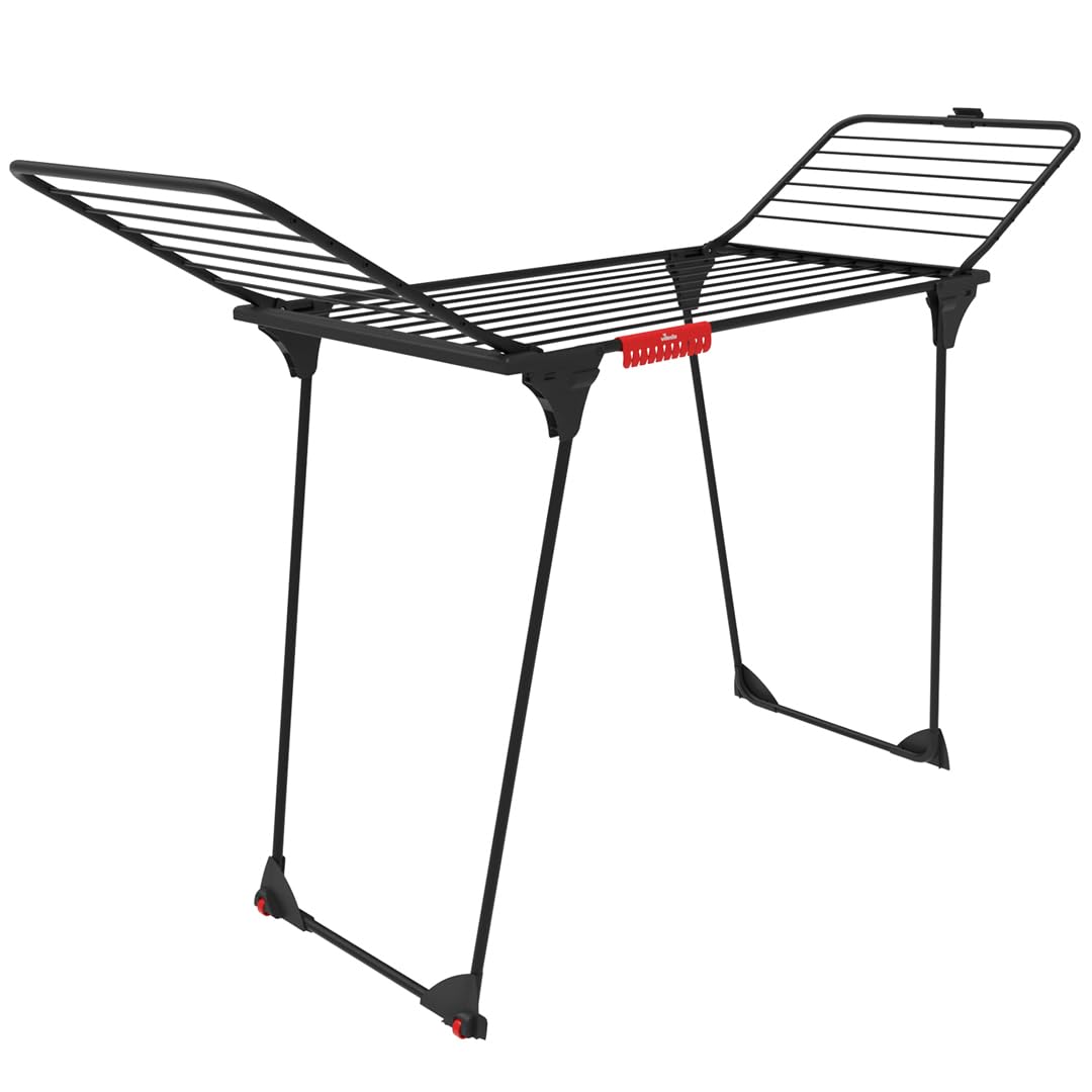 Vileda King Ultimate Wäscheständer, Black Edition, XXL-Leinen für weniger Falten, Trockenlänge: 20 m, Kleinteilehalter, stabil und robust, einfacher Transport Dank Sicherung und Rollen, Eco-Pack