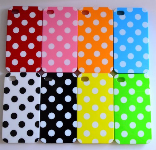 8pcs Cute Colorful White Polka Dots Gel Silicone Case Cover Skin for iPhone 4 4S+Polka Dots Sticker