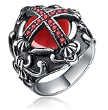 316l Mens Stainless Steel Biker Band Vintage Cross Fleur De Lis Red Cz Agate Oval Knight Rings