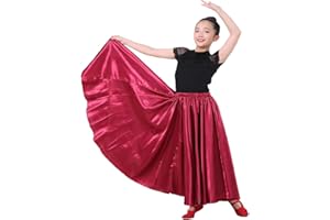 VNOEVW Girls Satin Full Dancing Circle Long Flowy Dance Skirt for Belly Dance, Flamenco, Classical & Folk Dance