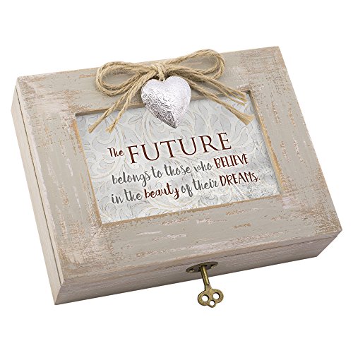 Believe The Beauty of Dreams Distressed Wood Locket Jewelry Music Box Plays Tune Wonderful World