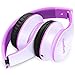 BestGot Kids Headphones Over Ear with Microphone for Girls Adult in-line Volume with Transport Bag Foldable Headphone with 3.5mm Plug Removable Cord (White/Pink)
