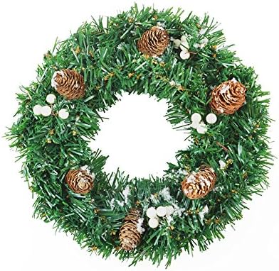 Christmas Wreath, Siger 8 inches Front Door Wreath with Pinecones for Christmas and Home Decorations