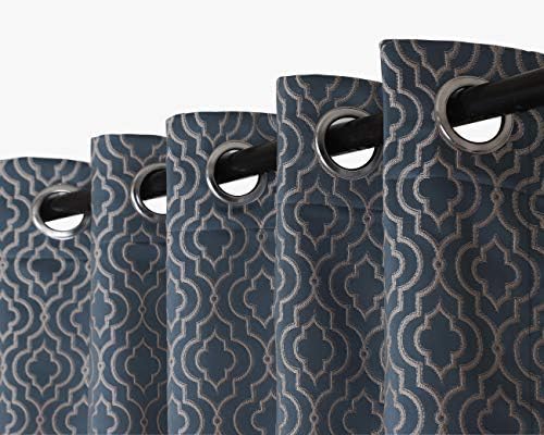 Urban Hues Eyelet Polyester Jacquard Fabric Window/Door Curtains (5FT, Blue)