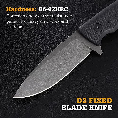 Flissa D2 Fixed Blade Hunting Knife, G10 Handle, 8.5\