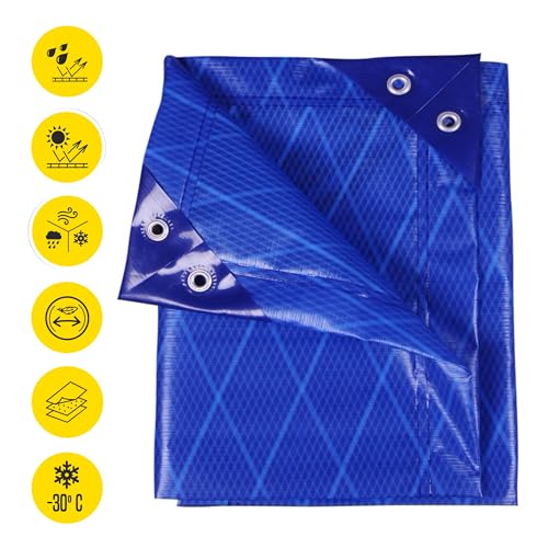 Bikain - Waterproof Outdoor Tarpaulin - 5 x 8 Metres - 70 g/m2 Reinforced - Tear-Resistant Rings - 100% Waterproof and 100% UV Protection Canopy - Multipurpose Cover - 3 Layers Cross Laminated