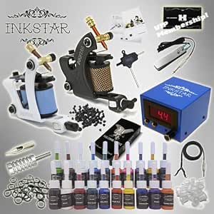 Inkstar Ace C Tattoo Kit - 5 Coil & Rotary Machines, Power Supply, 20 Ink Colors