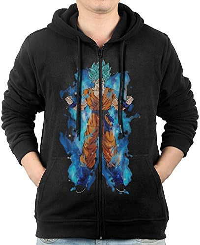 LetBiBi Hoodie Sweatshirt Men's Goku Super Saiyan Long Sleeve Zip-up Hooded Sweatshirt Jacket Black
