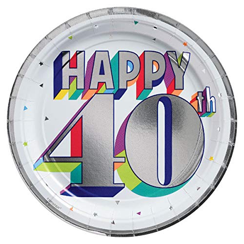 40th-Birthday-Anniversary-Party-Supplies-White-and-Silver-Design-for-Men-or-Women-16-Guests-65-Pieces-Disposable-Paper-Dinnerware-Plate-and-Napkin-Set