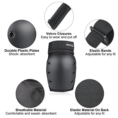 VOKUL 3 In 1 Protective Gear Set, Kids Youths Adults Safety Gear Protector Guards Knee Pads Elbow Pads Wrist Guards for Skating Skateboarding Cycling Inline Skate and Other Sports Activities(Black, L)