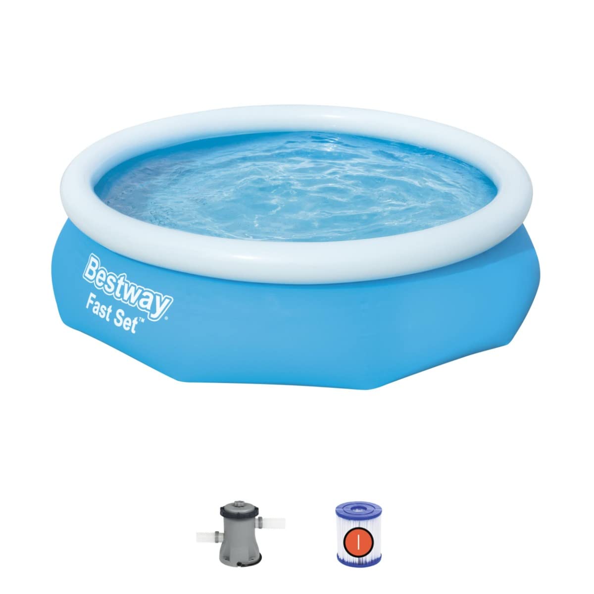 Bestway 57270 Round Kids Inflatable Paddling Pool with Filter Pump, Fast Set, 10 ft