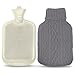 AZMED Classic Rubber Hot Water Bottle with Knitted Grey Cover, 2 Liters, White