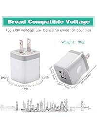 Cargador de pared USB, BEST4ONE 2,1 A 5V 10,5 W Dual Puerto USB Cargador AC Adaptador Plug para iPhone X 8 7 6 Plus SE 5S 4S, iPad, Kindle, Moto G X, Huawei, teléfono móvil (3 unidades)