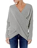eshion Women's V-Neck Drop Shoulder Sleeve Cross Wrap Pullover Sweater