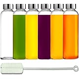 Brieftons Glass Water Bottles With Caps: Clear, 6 Pack, 18 Oz, Leakproof Lids, Premium Soda Lime, Best As Reusable Drinking B