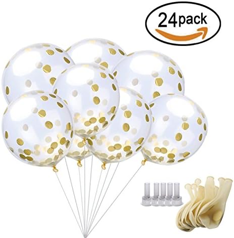 Gold Confetti Balloons,Elmchee 12inches Jumbo Latex Balloon Paper Balloons Crepe Paper Filled with Gold Confetti for Wedding or Party Decorative (24 pcs)