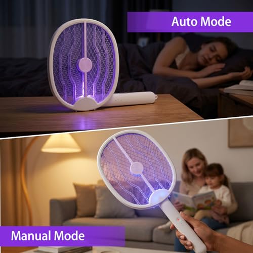 2 Pack Electric Fly Swatter, Foldable Fly Zapper Racket with 180-Degree Rotatable Head and USB-C Rechargeable, Portable Mosquito Bug Zapper Racket for Indoor Home