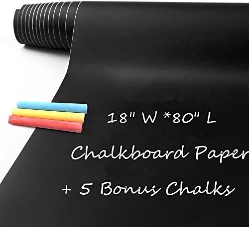 Anccy Chalkboard Contact Paper, 18 by 80 inch Large Chalkboard Sticker Roll Vinyl Wallpaper with 5 Bonus Colored Chalks, Self-adhensive Blackboard Sticker Wall Decal for Kids Room, Kitchen, Office