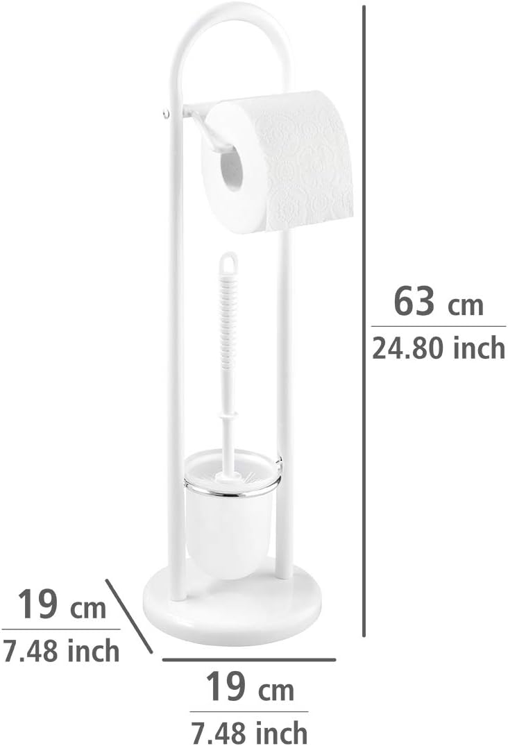 WENKO 17092100 Exclusive free-standing toilet brush Siena White - Steel, 19 x 63 x 19 cm, White, 19 x 19 x 63 cm - Image 5