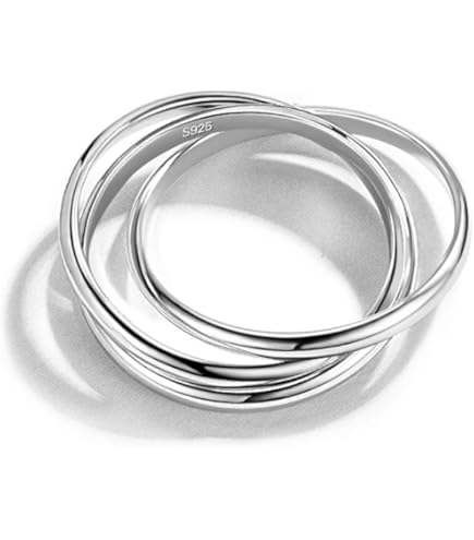 Charmsy - Anillo De Plata De Ley 925, Ligero, Triple Rodamiento, Cúpula Lisa, Ajuste Cómodo, Anillos Entrelazados De Alto Pulido Para Mujeres Y Hombres, Talla 5-9, Plata, Sin Piedras Preciosas