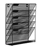 EasyPAG Mesh Wall File Holder 5 Tier Vertical Mount / Hanging Organizer with Bottom Flat Tray ,Black