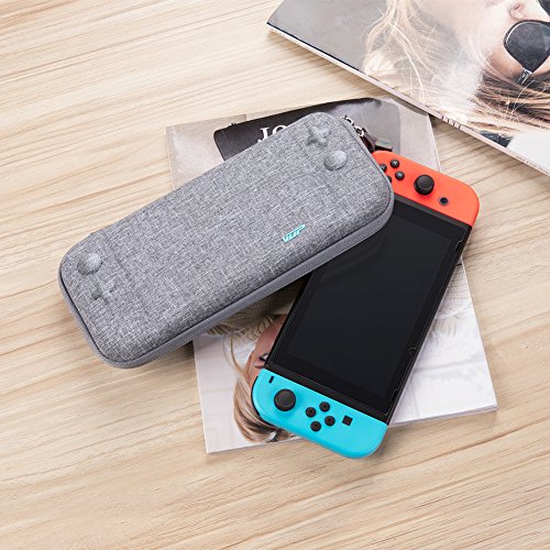 Ultra Slim Carrying Case for Nintendo Switch, VUP Switch Hard Cover Portable Protective Travel Shell for Nintendo Switch Console & Accessories with 8 Game Cartridges and an Accessories Pouch, Gray