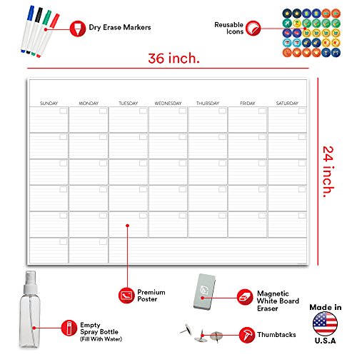 image for Lushleaf Designs Large Dry Erase Wall Calendar - 24